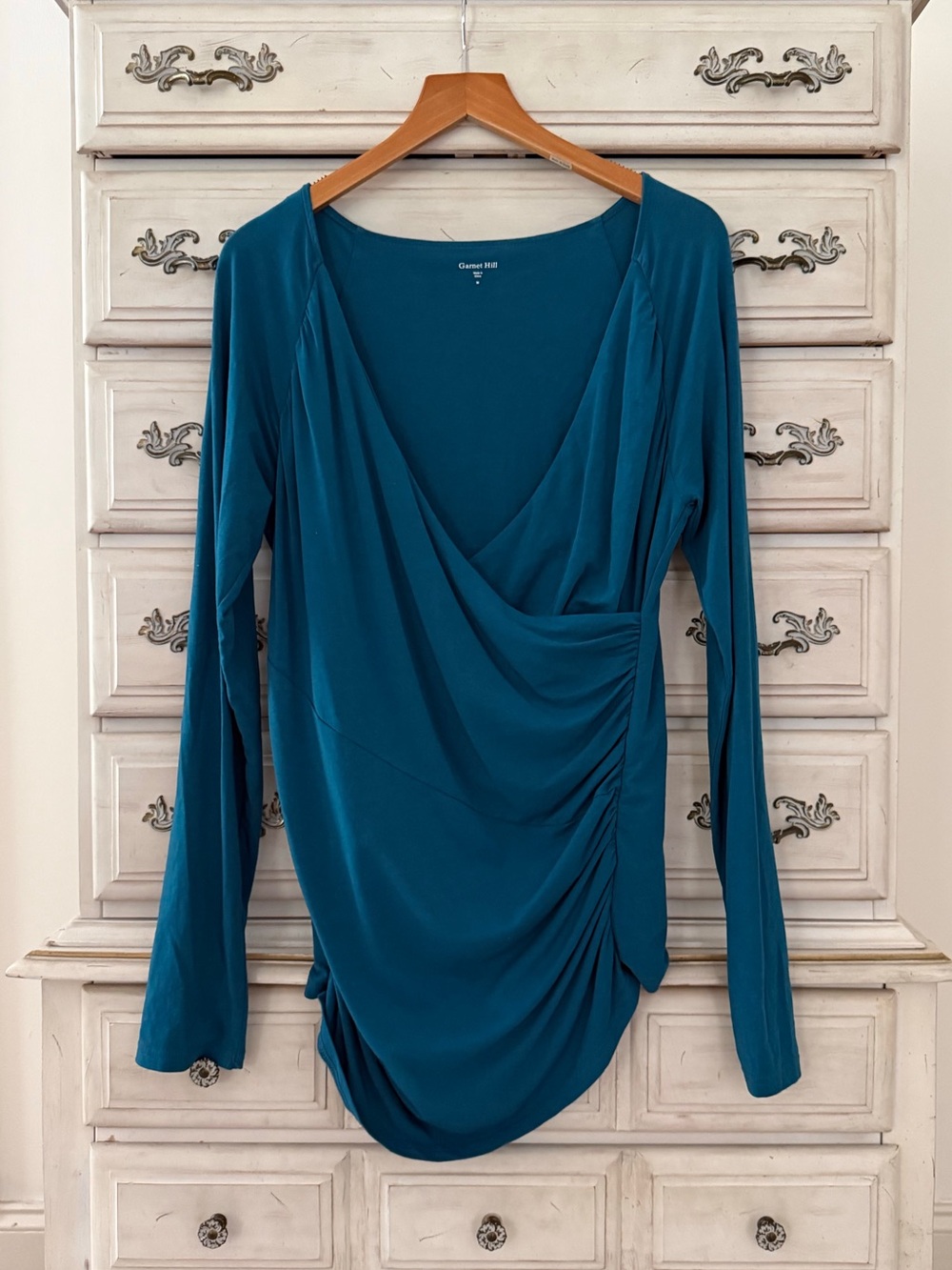 Garnet Hill Teal Faux Wrap Top